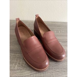 Naturalizer NEW Brown Leather Platform Loafers Lug Sole Chunky Slip On Size 6.5